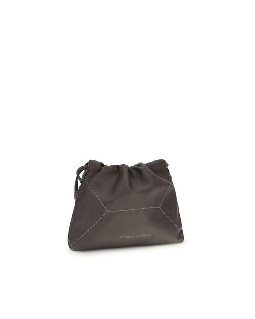 Brunello Cucinelli Brown Calf Leather Shoulder Bag