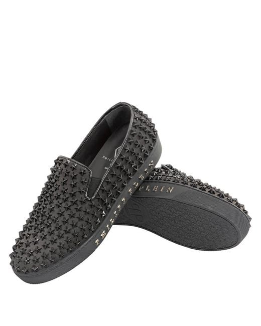 Philipp Plein Black Star Studs Slip-on Shoes