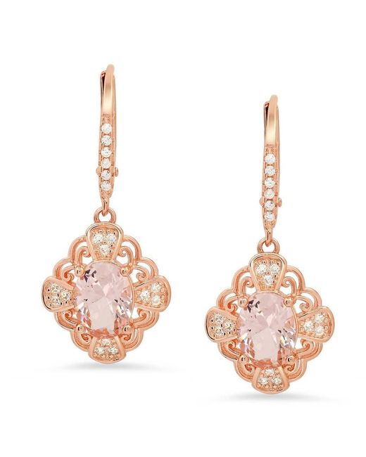 Kylie Harper Pink 14K Rose Over Vintage Filigree Morganite Cz Leverback Earrings for men