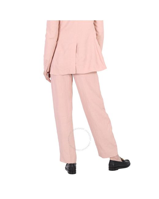 Stella McCartney Pink Rose Fluid Linen Pleat Front Straight Leg Trousers