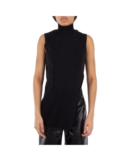 MM6 by Maison Margiela Black Asymmetric Turtleneck Sleeveless Top