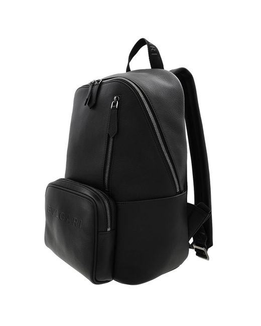 BVLGARI Black Calf Leather Backpack for men