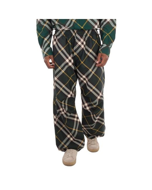 Burberry Green Wide-Leg Checked Trousers for men