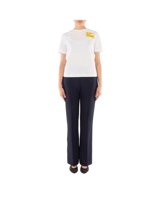 Burberry White Logo Printed Crewneck Cotton T-Shirt
