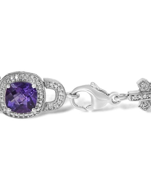 Haus of Brilliance Metallic Cushion-Cut Amethyst & Diamond Vintage Halo Link Bracelet