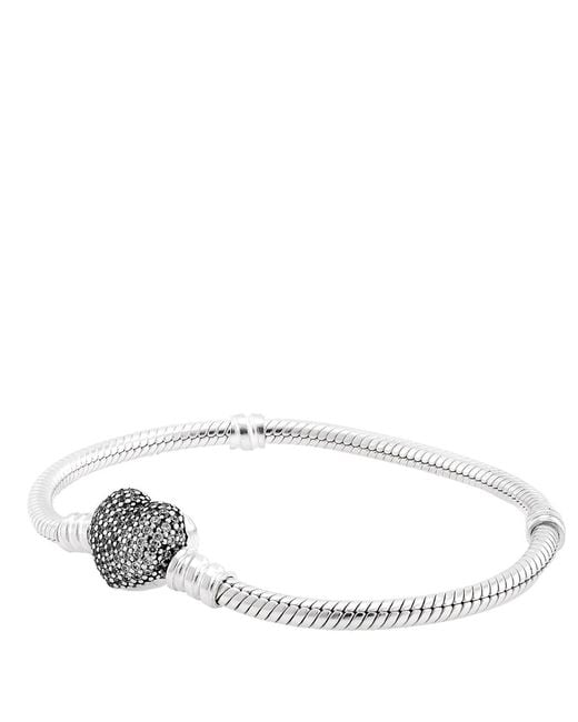 Pandora Metallic Moments Sparkling Heart Clasp Snake Chain Bracelet