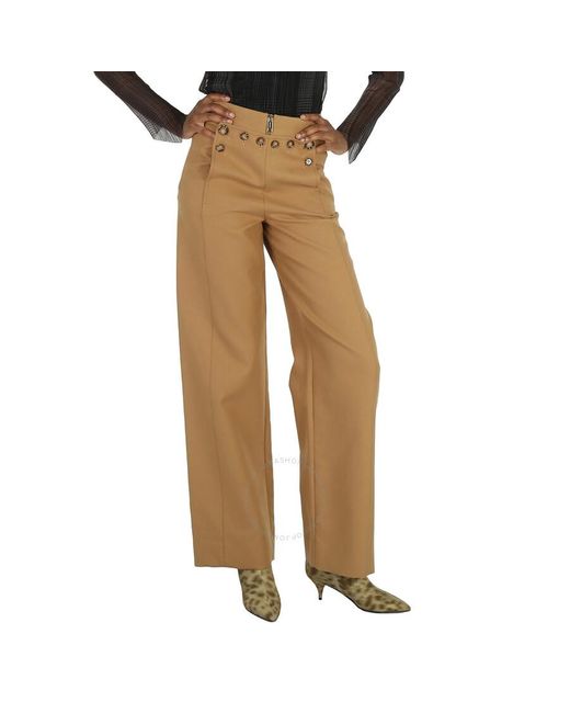 Burberry Natural Camel Ryann Button-detail High-waisted Trousers