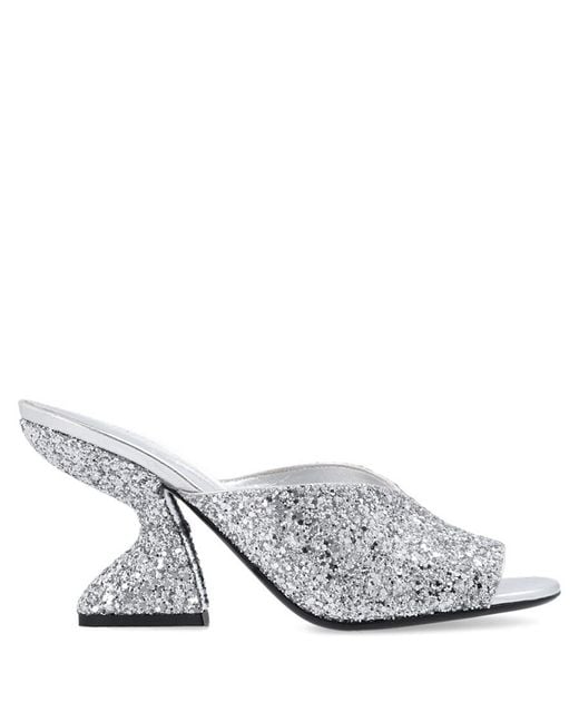 Ferragamo White Salvatore Ladies Argento Sansu 85Mm Sculptural-Heel Mules, Size 5.5