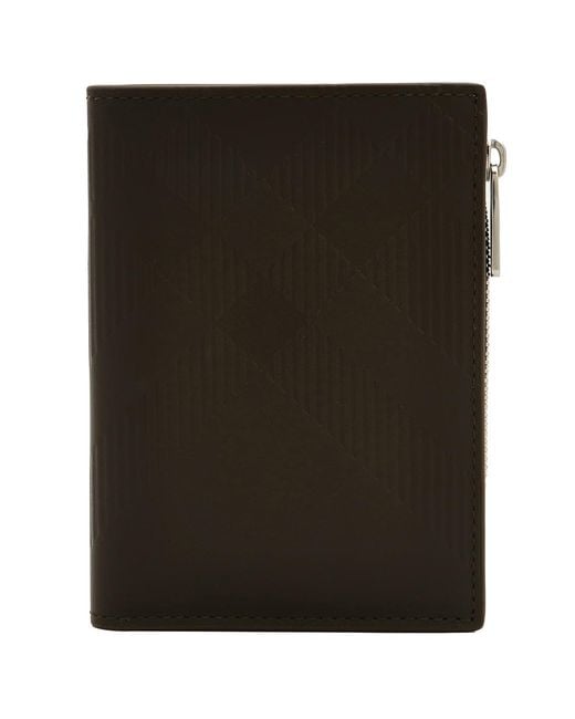 Burberry Black Military Embossed Check Zip Bifold Wallet for men