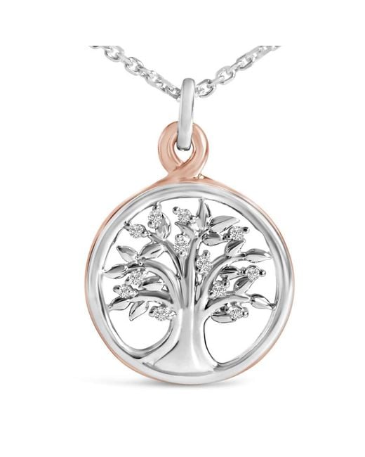 Haus of Brilliance Metallic 14K Rose Plated Sterling Diamond Accent Tree Of Life Pendant Necklace