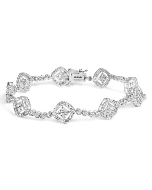 Haus of Brilliance Metallic Sterling 3.0 Cttw Diamond Halo Square Shape Link Bracelet (I-J Color, I3 Clarity)