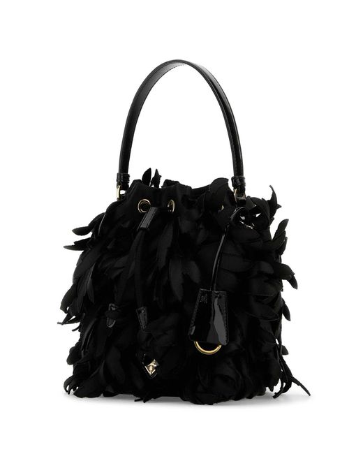 Prada Black Embellished Satin Mini Bucket Bag