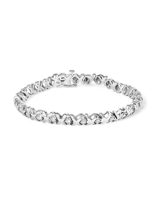 Haus of Brilliance Metallic 10K 1 1/2 Cttw Diamond Alternating Diamond And X-Link 7.5" Tennis Bracelet (H-I Color, I2-I3 Clarity)