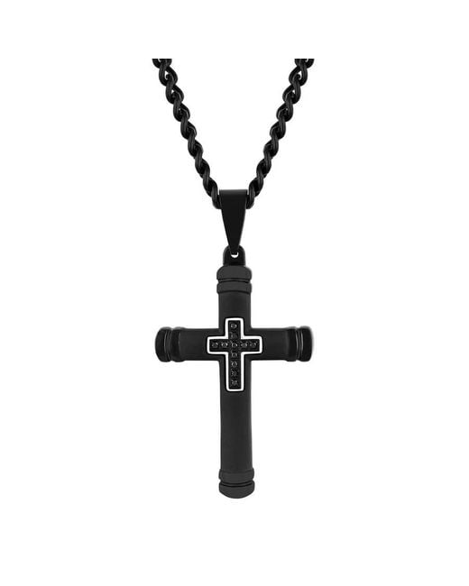 Robert Alton Black 1/20 Ctw Stainless Steel Cross Pendant With Diamonds for men