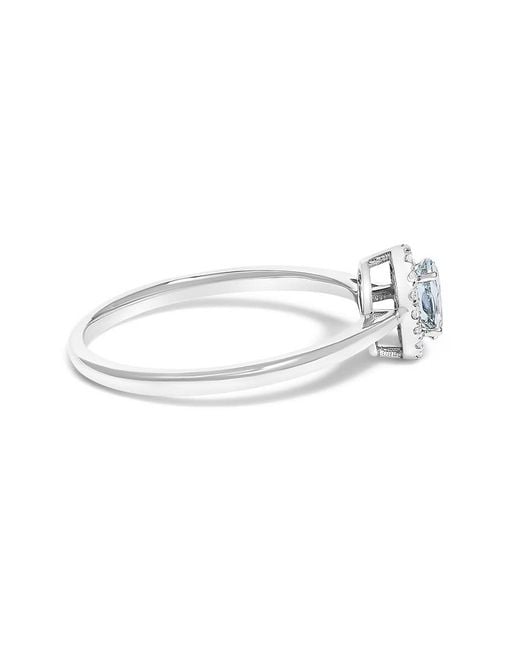 Haus of Brilliance White 10K 5X3Mm Oval Aquamarine And Diamond Accent Halo Ring (I-J Color, I1-I2 Clarity)