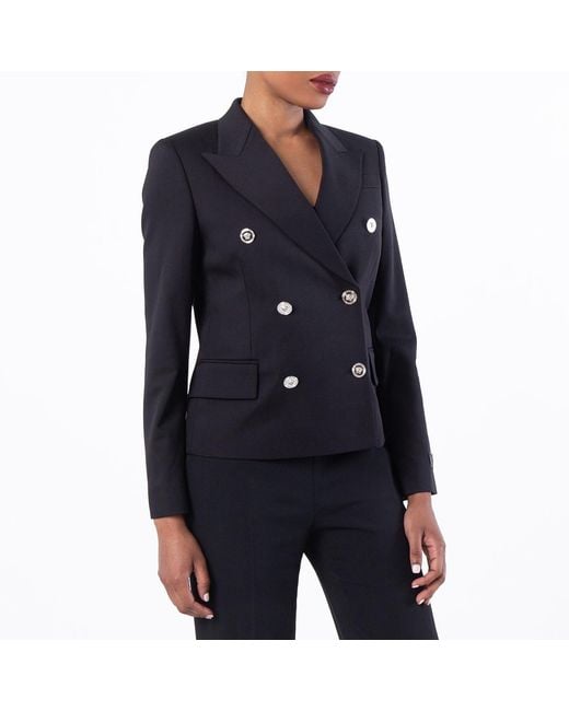 Versace Black Crop Double-Breasted Wool Blazer, Brand Size 42 Us for men