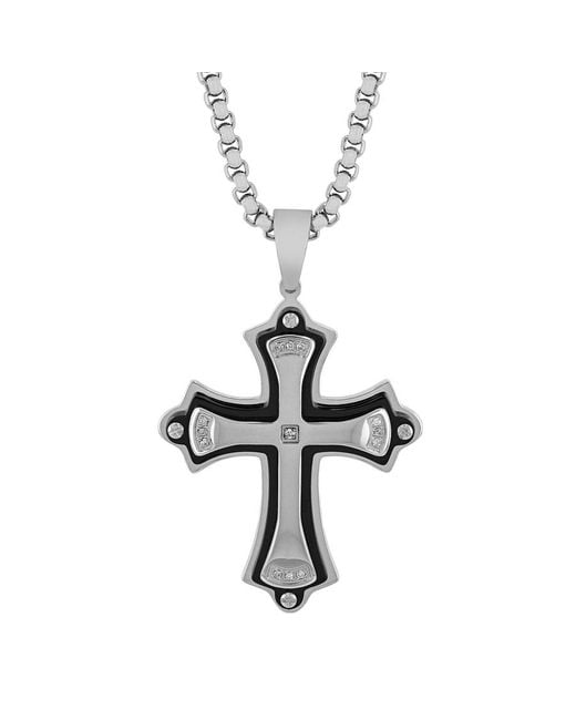 Robert Alton Metallic 07Ctw Diamond Stainless Steel With And Finish Cross Pendant for men
