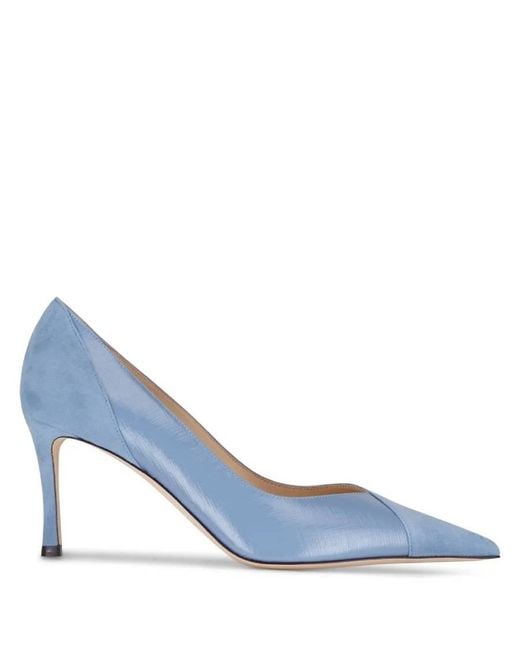 Jimmy Choo Blue Cass 75 Mixed Leather Pumps, Brand Size 34 Us