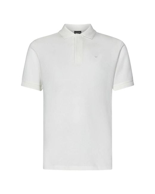 Emporio Armani White Micro Eagle Jersey Polo Shirt for men