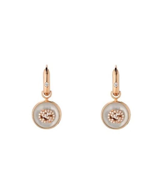 Gucci Metallic Interlocking 18Ct Rose Hoop Mother Of Pearl Earrings