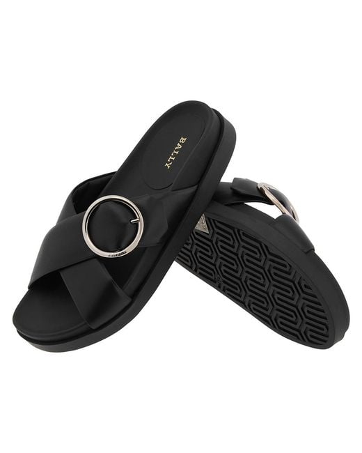Bally Black Elida Leather Slide Sandals, Brand Size 35 Us