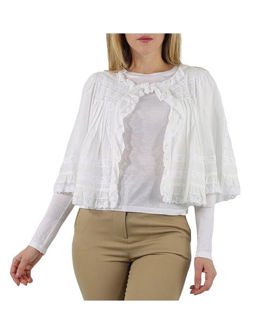 Burberry Gray Natural Lace Detail Ruffle Cape Overlay Top