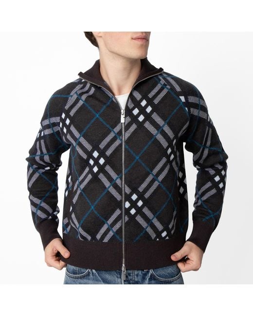 Burberry Black Check Wool Blend Track Jacket for men