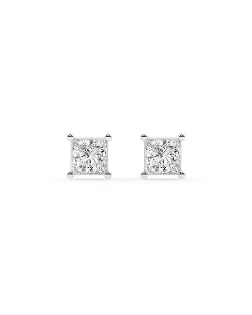 Brilliant Diamond White 1.25 Carat Princess Lab Grown Diamond Stud Earrings