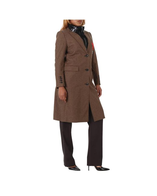 Burberry Brown Tarrel Houndstooth Check Tailored Coat