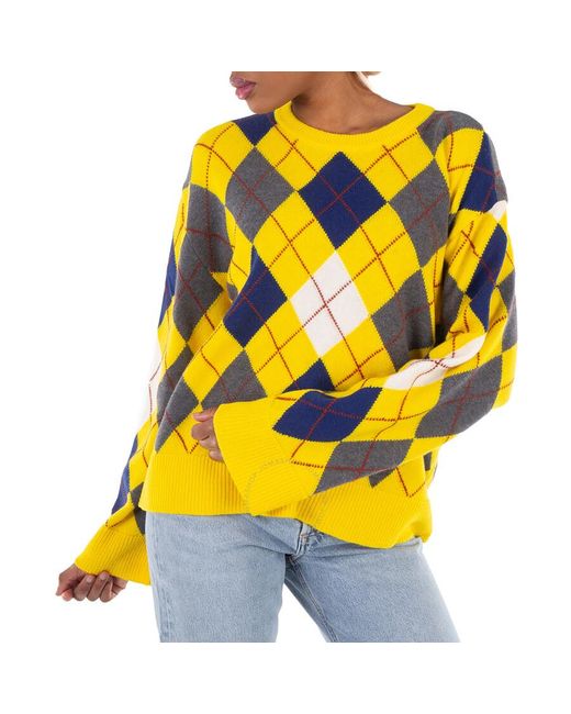 Loewe Yellow Argyle Ribbed Collar Knitted Jumper
