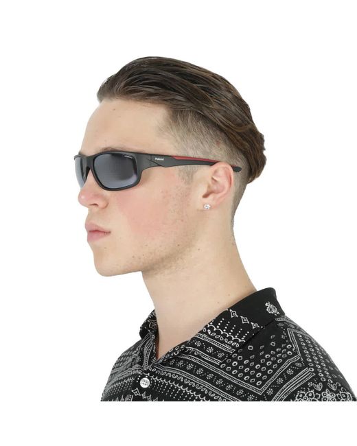 Polaroid Black Polarized Grey Wrap Sunglasses Pld 7010/s 0oit/ex 64 for men