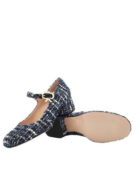Gianvito Rossi Blue Mary Ribbon Block Heel Pumps