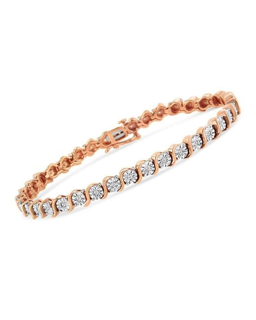 Haus of Brilliance Brown 14k Re Gold Plated .925 Sterling Silver 1/4 Cttw Diamond Round ''s'' Link Tennis Bracelet