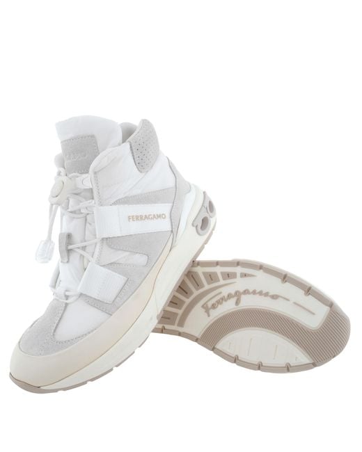 Ferragamo White Cosma High-Top Panelled Sneakers