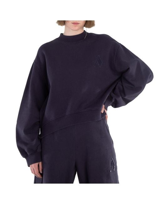 The Attico Blue Logo Embossed Crewneck Fleece Sweatshirt