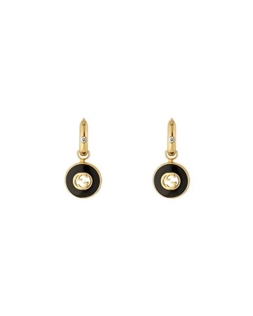 Gucci Metallic Interlocking 18Ct Onyx Hoop Earrings Ybd786563001