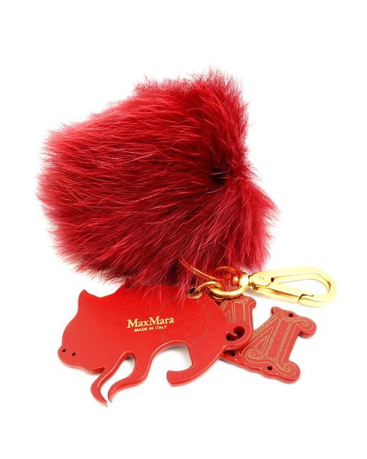 Max Mara Tinacny Red / Purple Pom Pom Fur Keychain