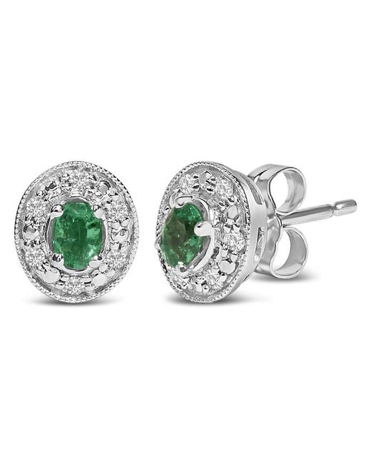 Haus of Brilliance Green 14K Oval Emerald & 1/10 Cttw Diamond Halo Stud Earrings (I-J Color, I1-I2 Clarity)