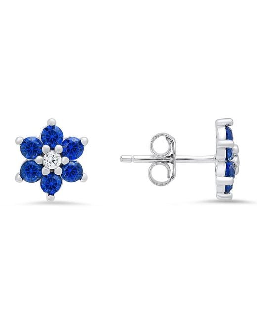 Kylie Harper Blue Sterling Petite Sapphire Cz Floral Stud Earrings