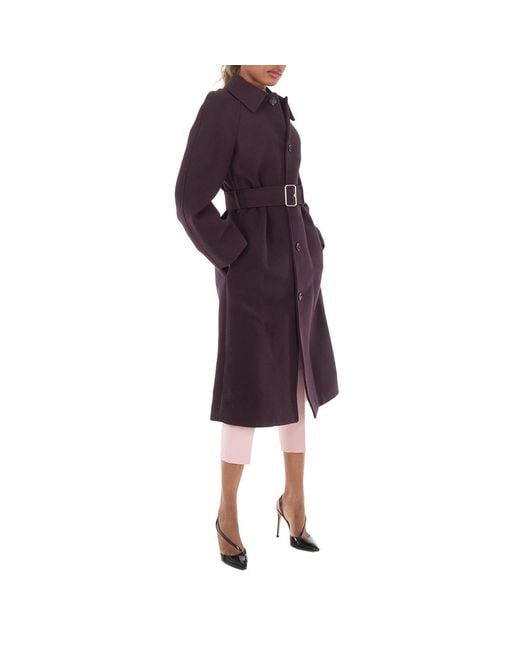 Burberry Purple Wool Belted Coat, Brand Size 8 (Us