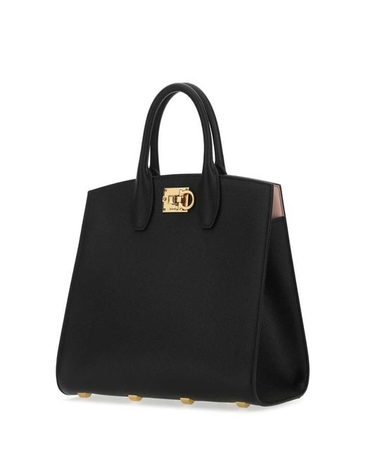 Ferragamo Black Studio Top Handle Box Bag