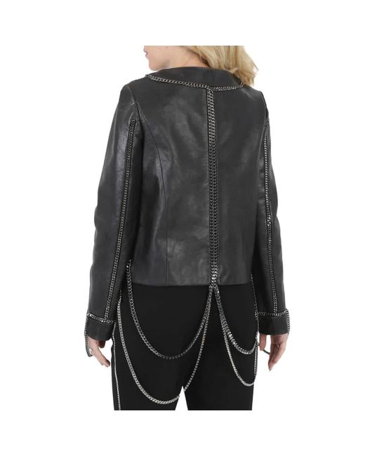 Burberry Black Draped Chain-link Detail Leather Jacket