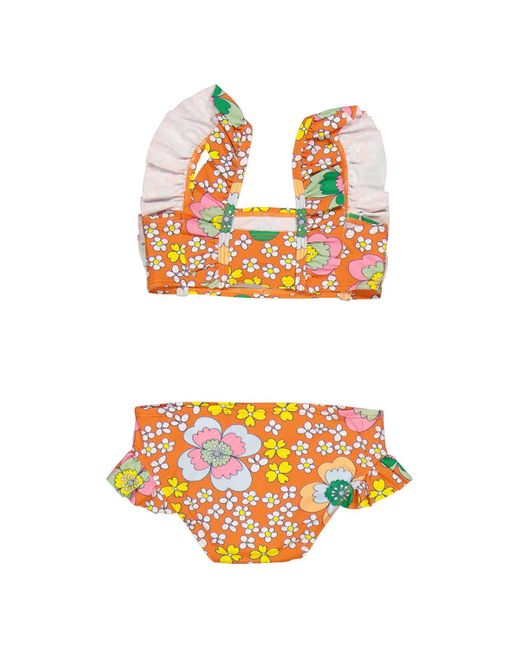 Stella McCartney Orange Girls Arancio / Multicolor Floral-print Ruffled Bikini