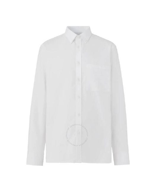 Burberry White Southgate Embroidered Logo Cotton Long-sleeved Shirt for men