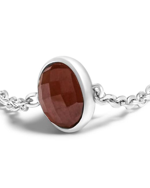 Haus of Brilliance Metallic 925 Sterling Checkerboard Cut Garnet Bezel Station Necklace