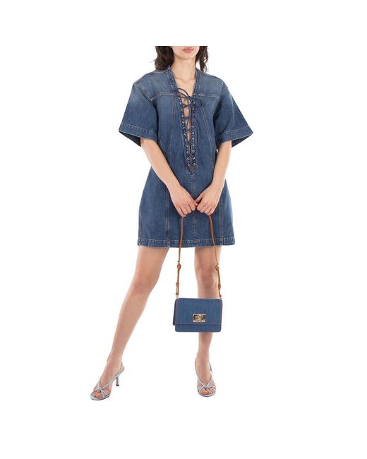 Furla Blue Mini Denim Logo Clasp Shoulder Bag
