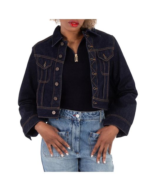 Victoria Beckham Black Cropped Denim Jacket, Brand Size 6 (Us