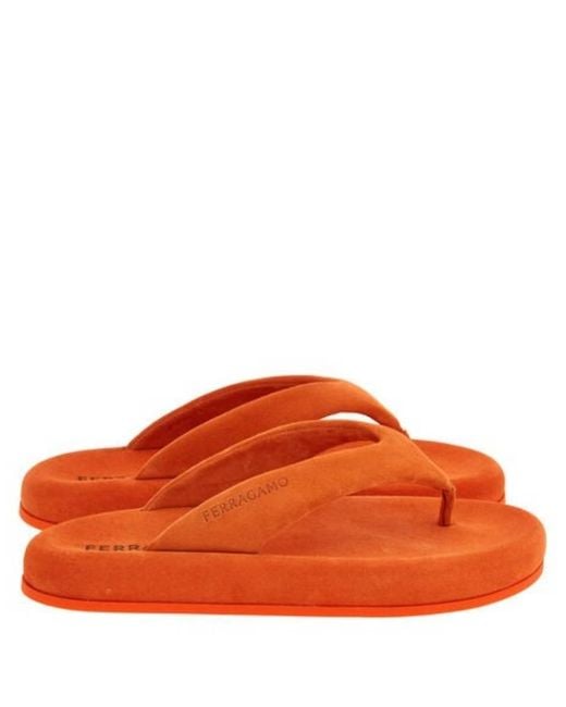 Ferragamo Orange Dylan Suede Platform Sandals for men
