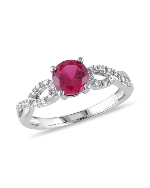 Amour Metallic 1/10 Ct Tw Diamond And Created Ruby Infinity Engagement Ring for men