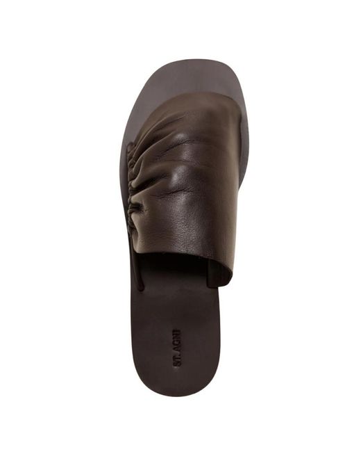 St. Agni Brown Gathered Leather Slides, Brand Size 38